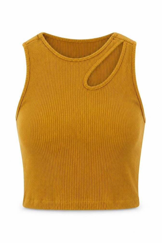 Pull & Bear Women's Brown Cropped Tank, L - Casual Summer Style