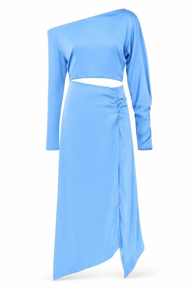 Stradivarius Blue One Shoulder Asymmetric Dress L