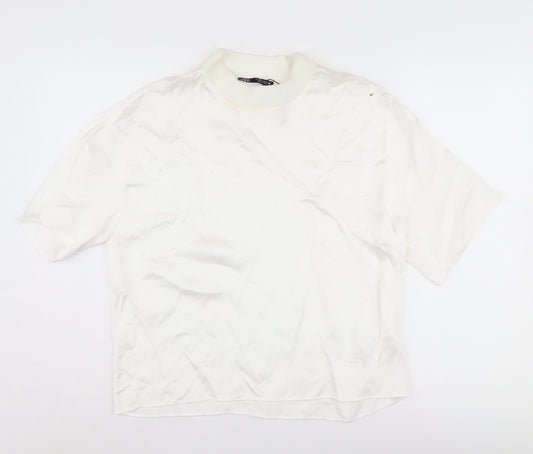 Zara Women's White Mock Neck T-Shirt, Size S