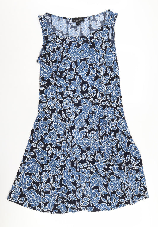 Perceptions Women's Blue Floral A-Line Dress UK 12