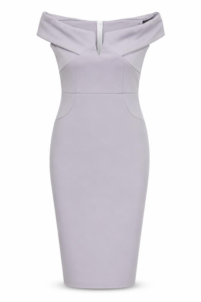 Missguided Women Off Shoulder Grey Pencil Dress UK 8