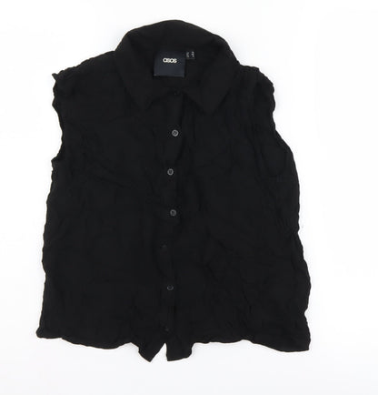Additional front view of ASOS Women's Black Sleeveless Button-Up Top, size 10
