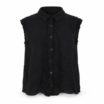 Front view of ASOS Women's Black Sleeveless Button-Up Top, size 10