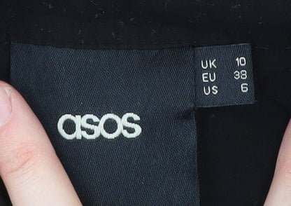 Brand and care label for ASOS Women's Black Sleeveless Button-Up Top, size 10