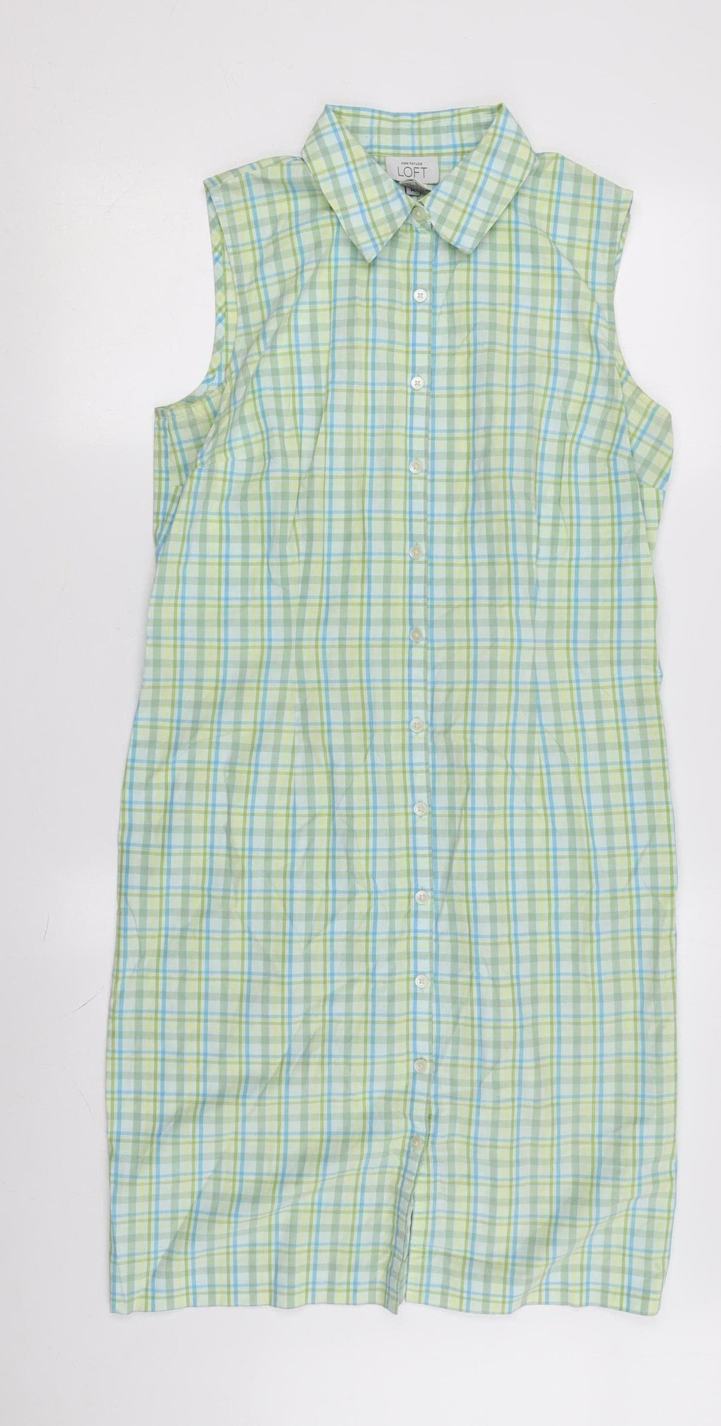 Ann Taylor LOFT Women's Green Check Shirt Dress Size 10