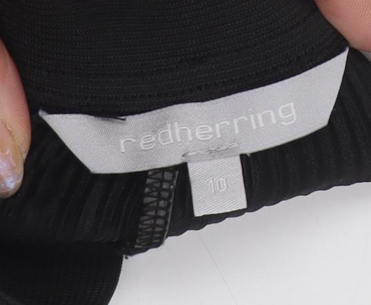 Close-up detail of Red Herring Women's Black Wide-Leg Trousers, size 10