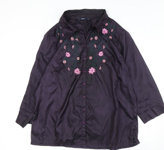 Dash Women's Purple Embroidered Tunic Blouse Size 18