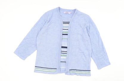 Additional front view of Honor Millburn Women's Blue Cardigan M Striped Acrylic