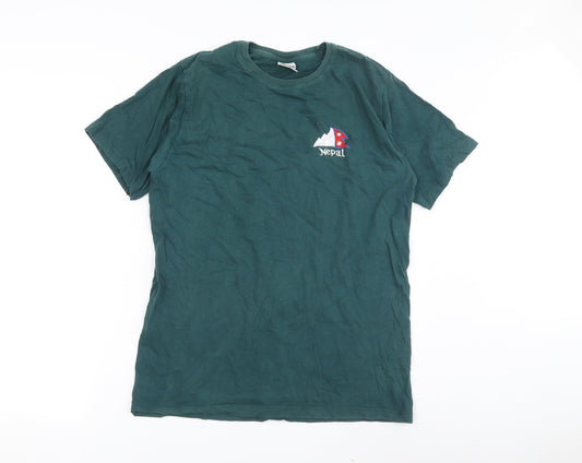 Nice Nepal Unisex Green Crew Neck T-Shirt Size 14