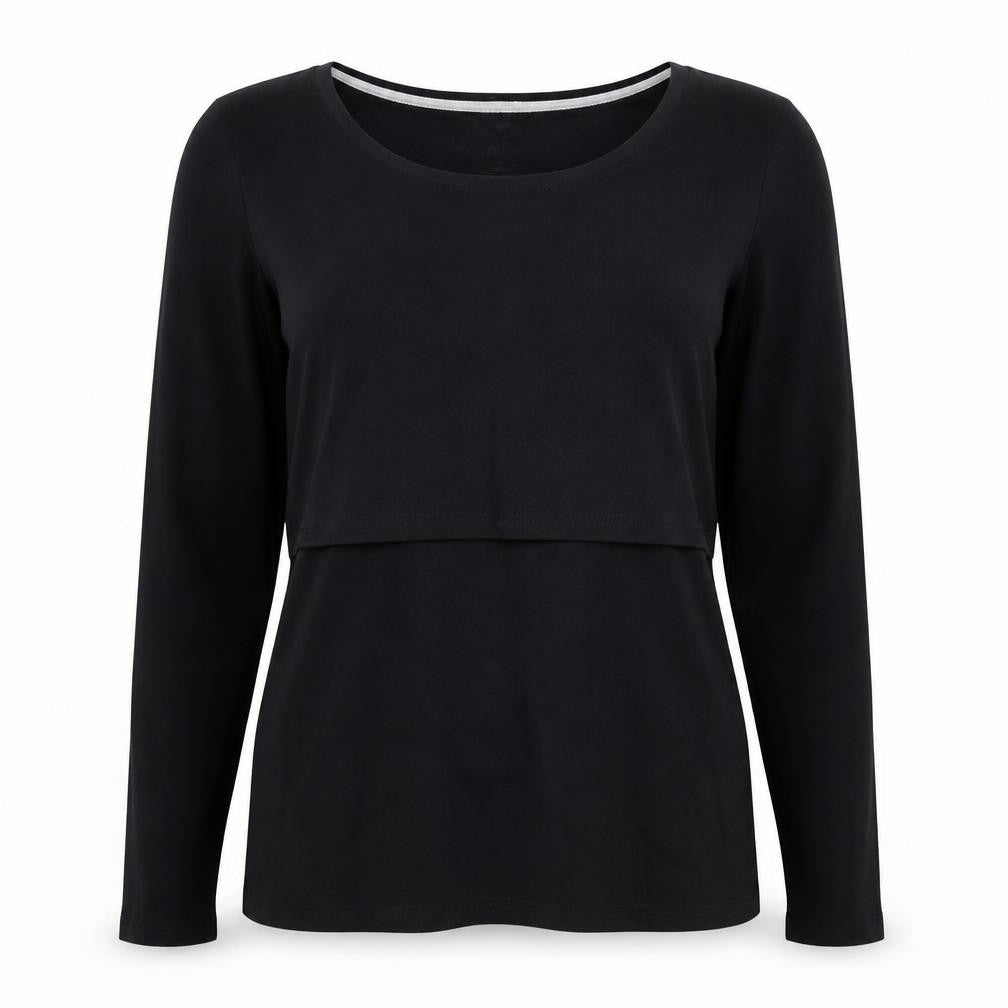 SMALLSHOW Women's Black M Round Neck Long Sleeve T-Shirt