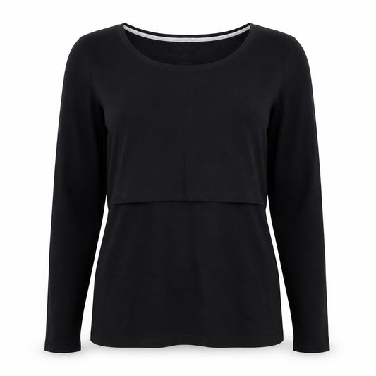 SMALLSHOW Women's Black M Round Neck Long Sleeve T-Shirt