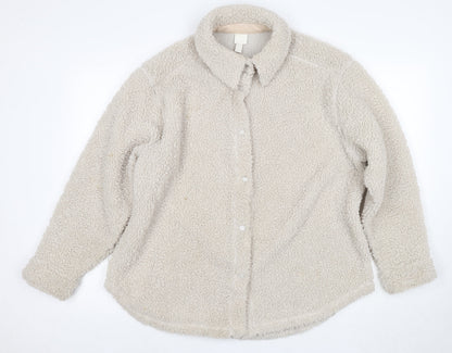 H&M Women's Beige Fleece Jacket M Button Casual