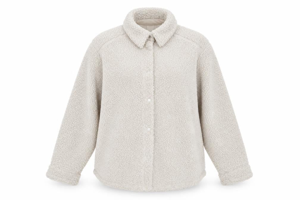 H&M Women's Beige Fleece Jacket M Button Casual