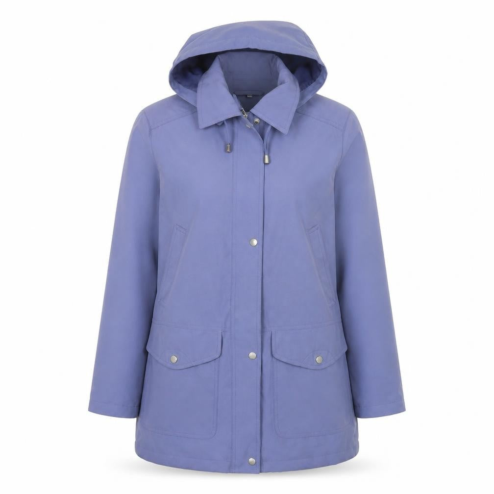 Dannimac Women's Blue Parka Coat, Size S, Hooded, Snap Closure
