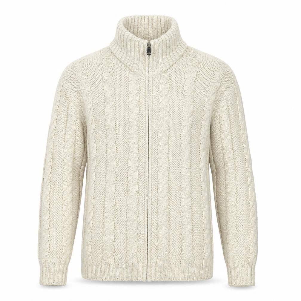 Les Copains Mens Beige Full Zip Cable-Knit Jumper Size S