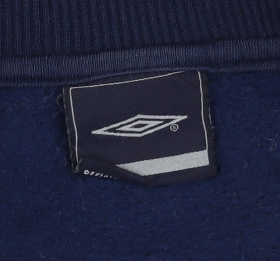 Brand and care label for Umbro boys’ blue full zip sweatshirt -, size S