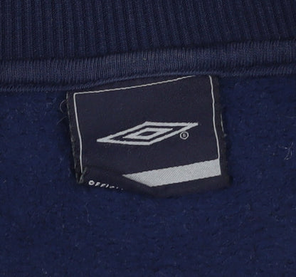 Brand and care label for Umbro boys’ blue full zip sweatshirt -, size S
