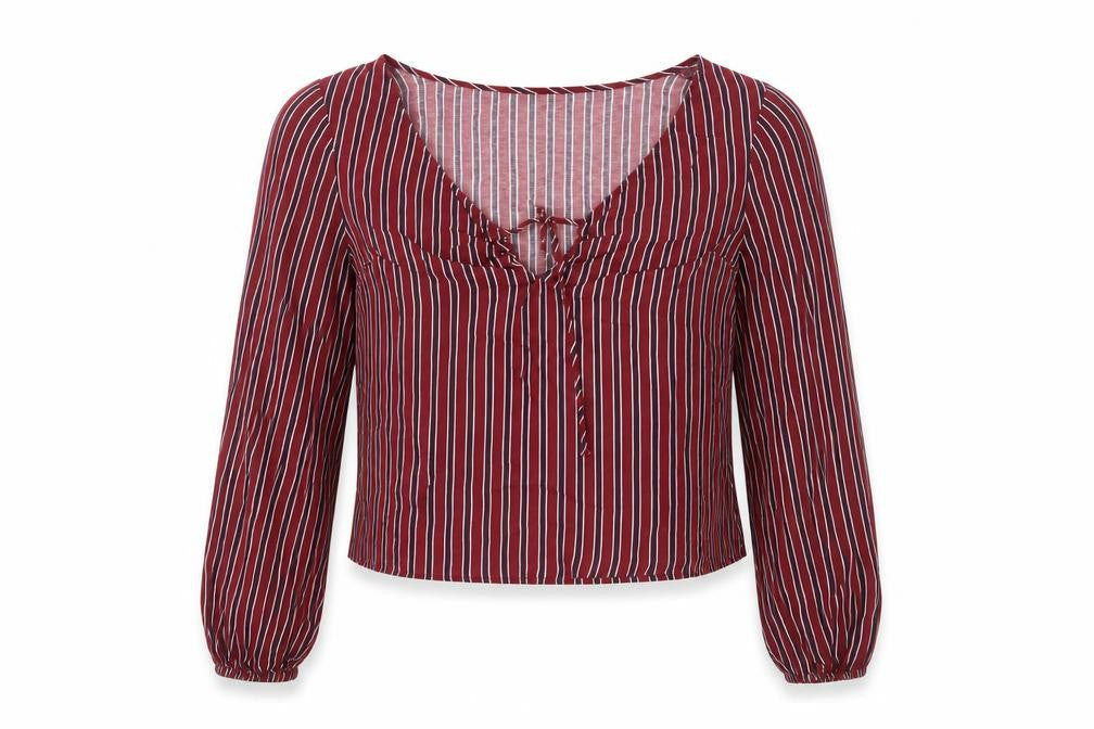 Hollister Women's Red Striped Cropped Blouse