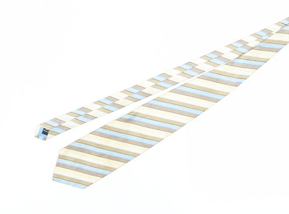 Additional front view of Thomas Nash Men's Beige Blue Striped Slim Tie