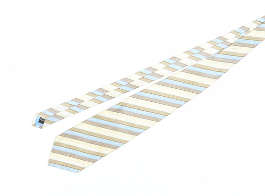 Thomas Nash Men's Beige Blue Striped Slim Tie
