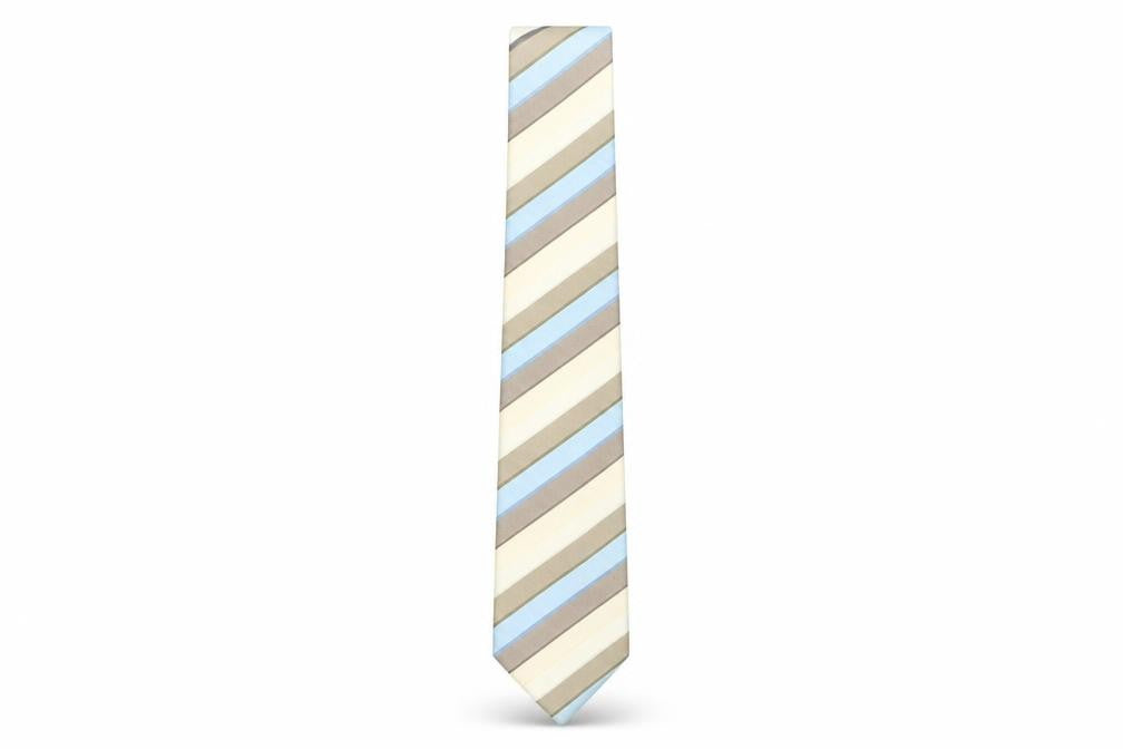 Thomas Nash Men's Beige Blue Striped Slim Tie