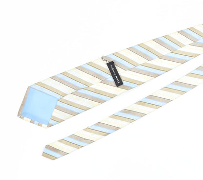 Back view of Thomas Nash Men's Beige Blue Striped Slim Tie