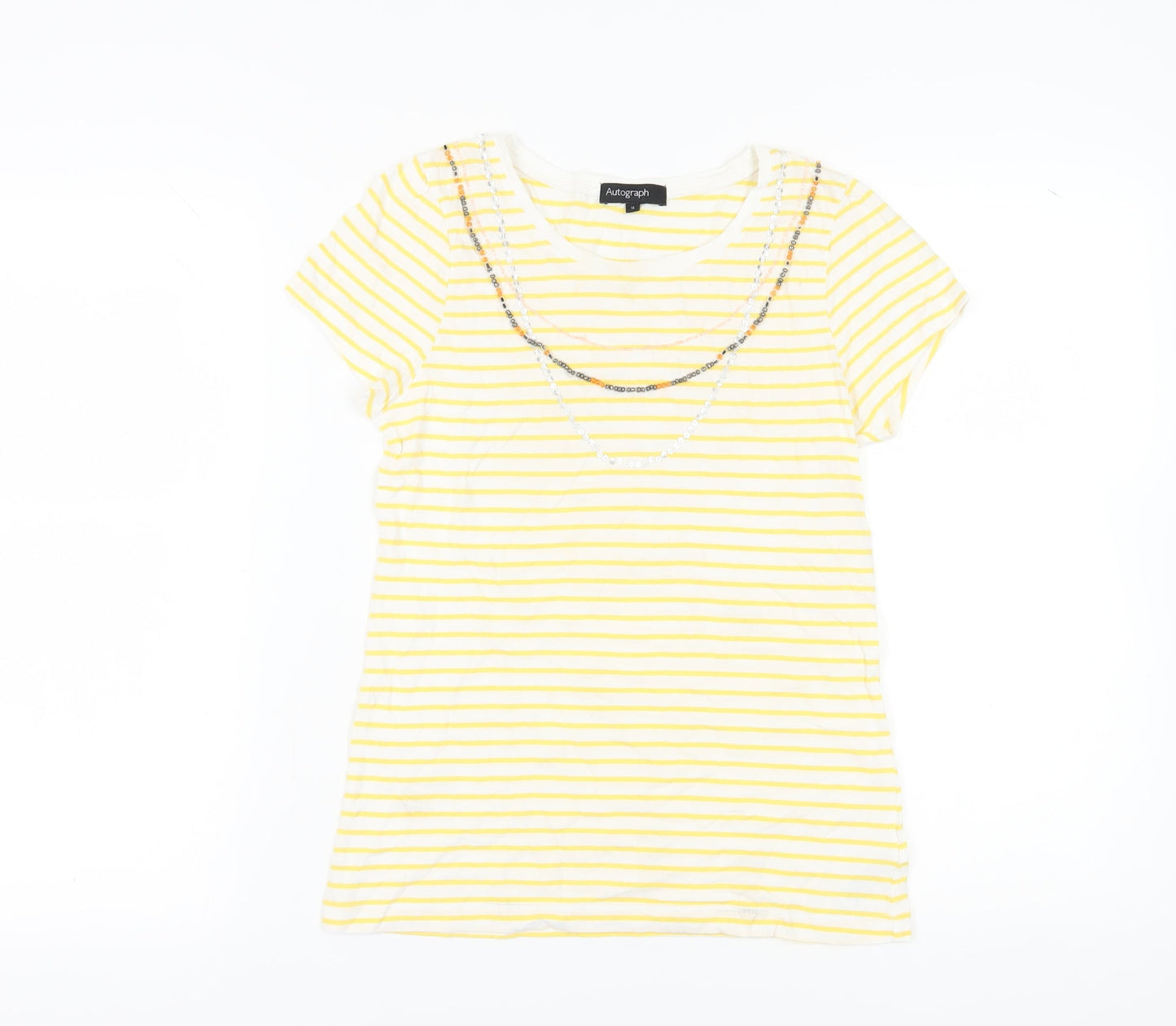 Marks and Spencer Women's Yellow Striped T-Shirt, Size 14