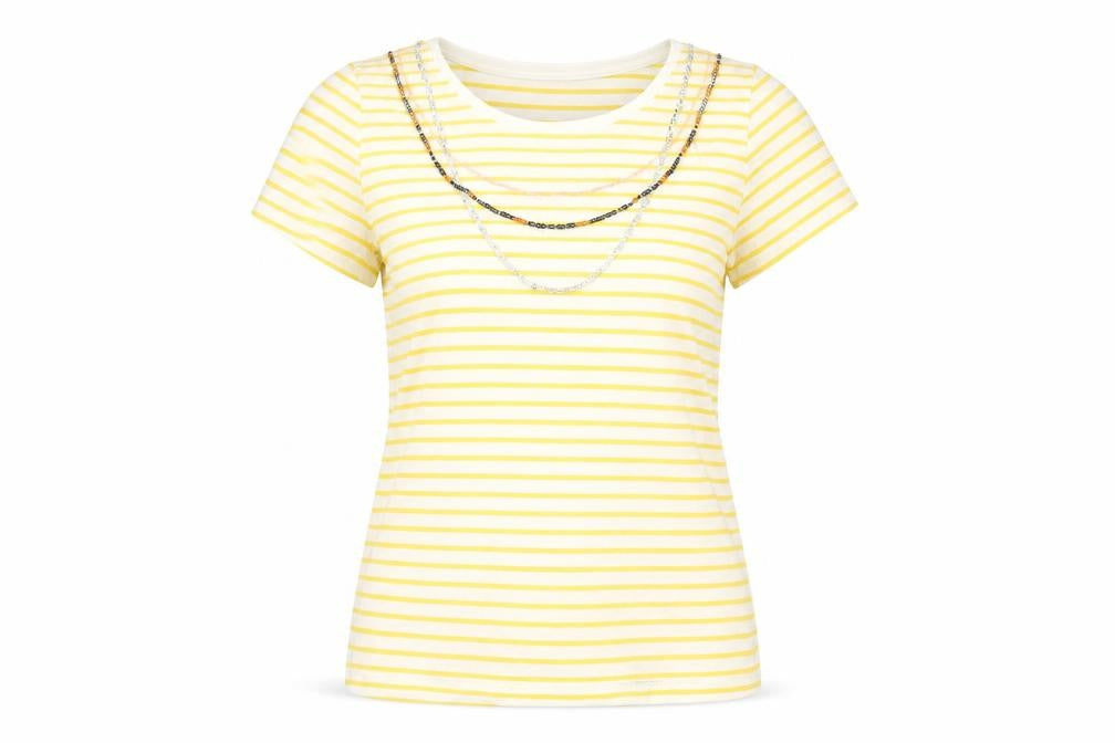 Marks & Spencer Women's Yellow Striped T-Shirt, Size 14