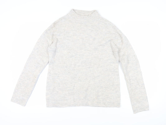 Next Women's Ivory Mock Neck Beaded Jumper Size 12