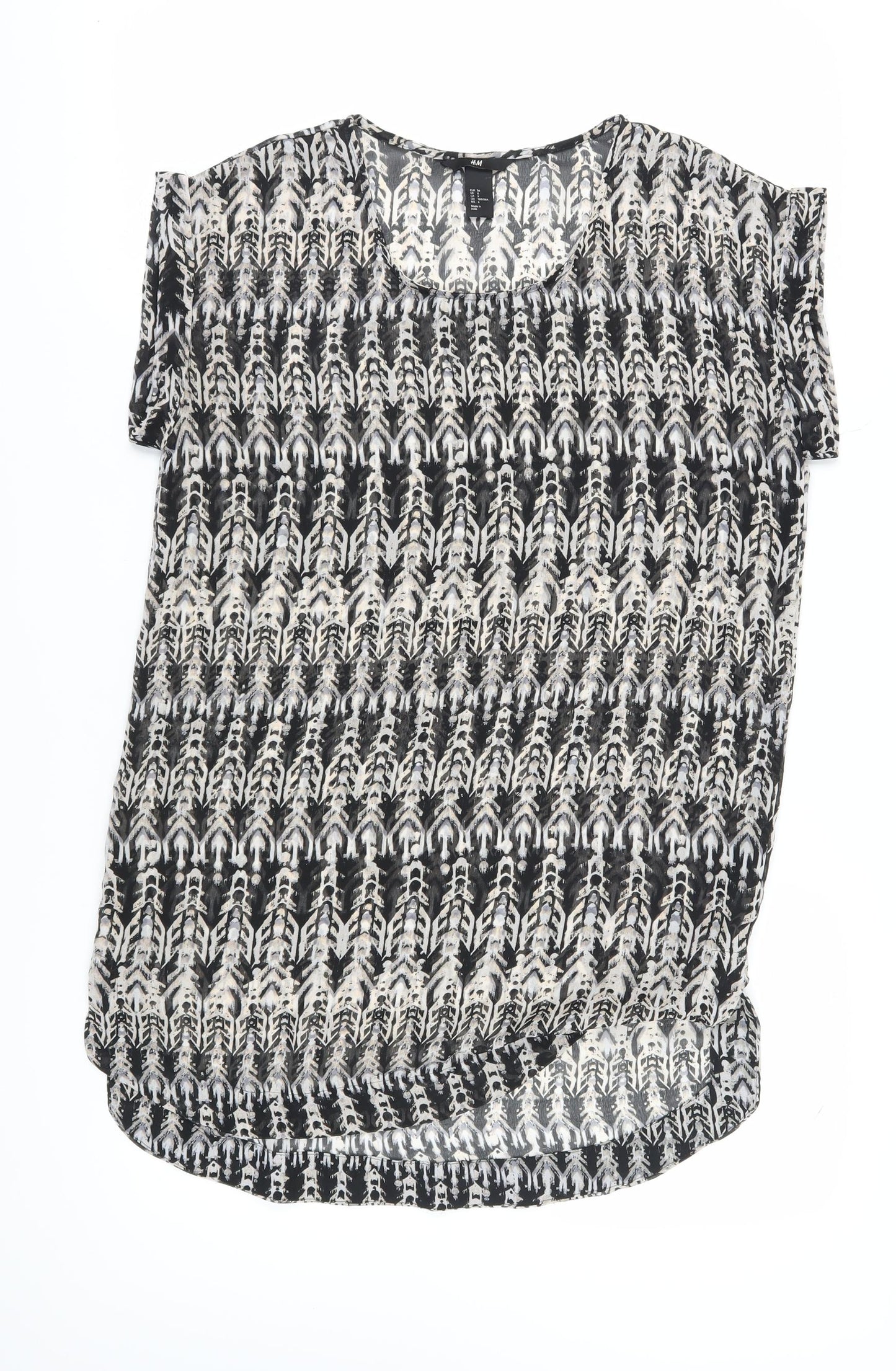 H&M Women's Black Geometric T-Shirt, Size 8, Casual