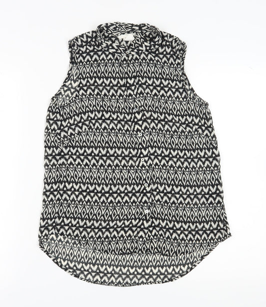 H&M Women Black Geometric Sleeveless Button-Up Top