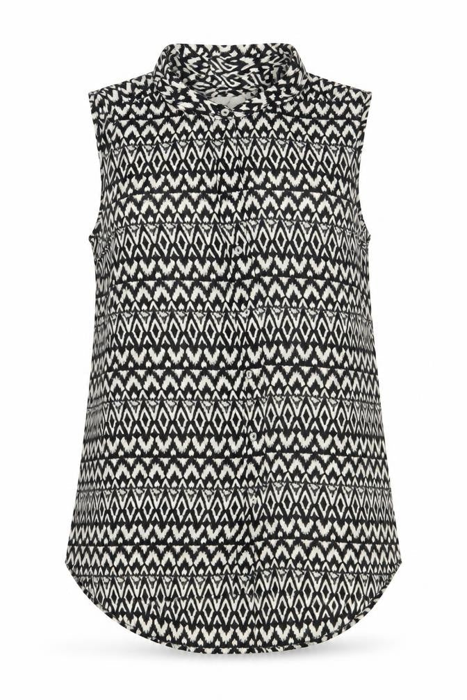 H&M Women Black Geometric Sleeveless Button-Up Top