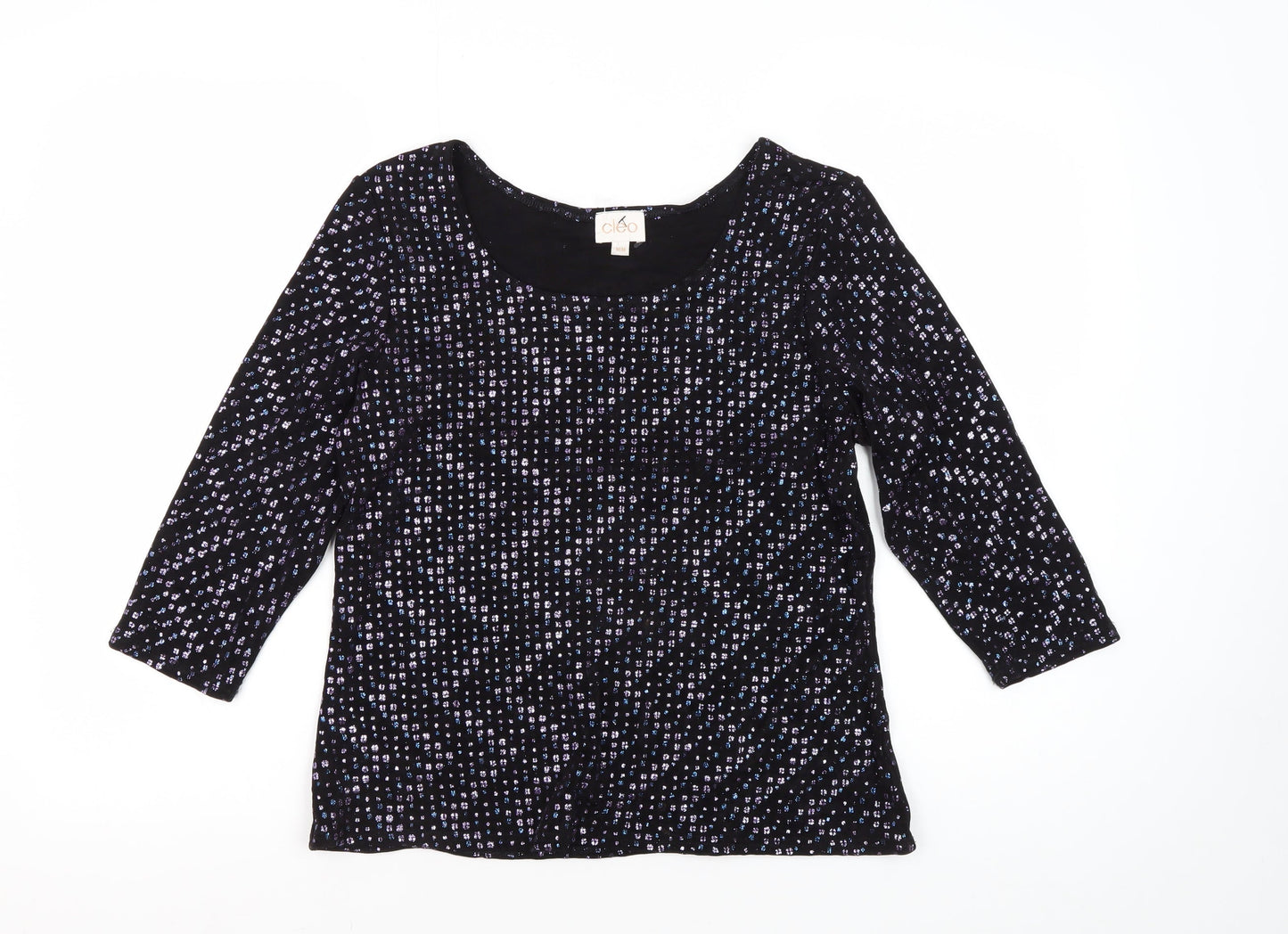 Cleo Women's Black Geometric 3/4 Sleeve Blouse M