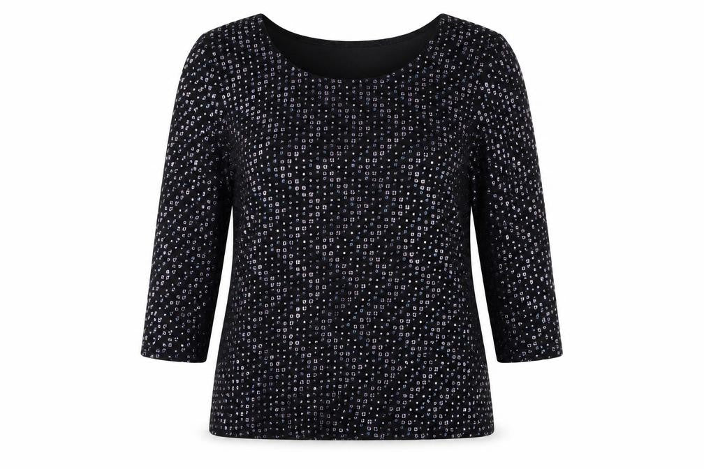 Cleo Women's Black Geometric 3/4 Sleeve Blouse M
