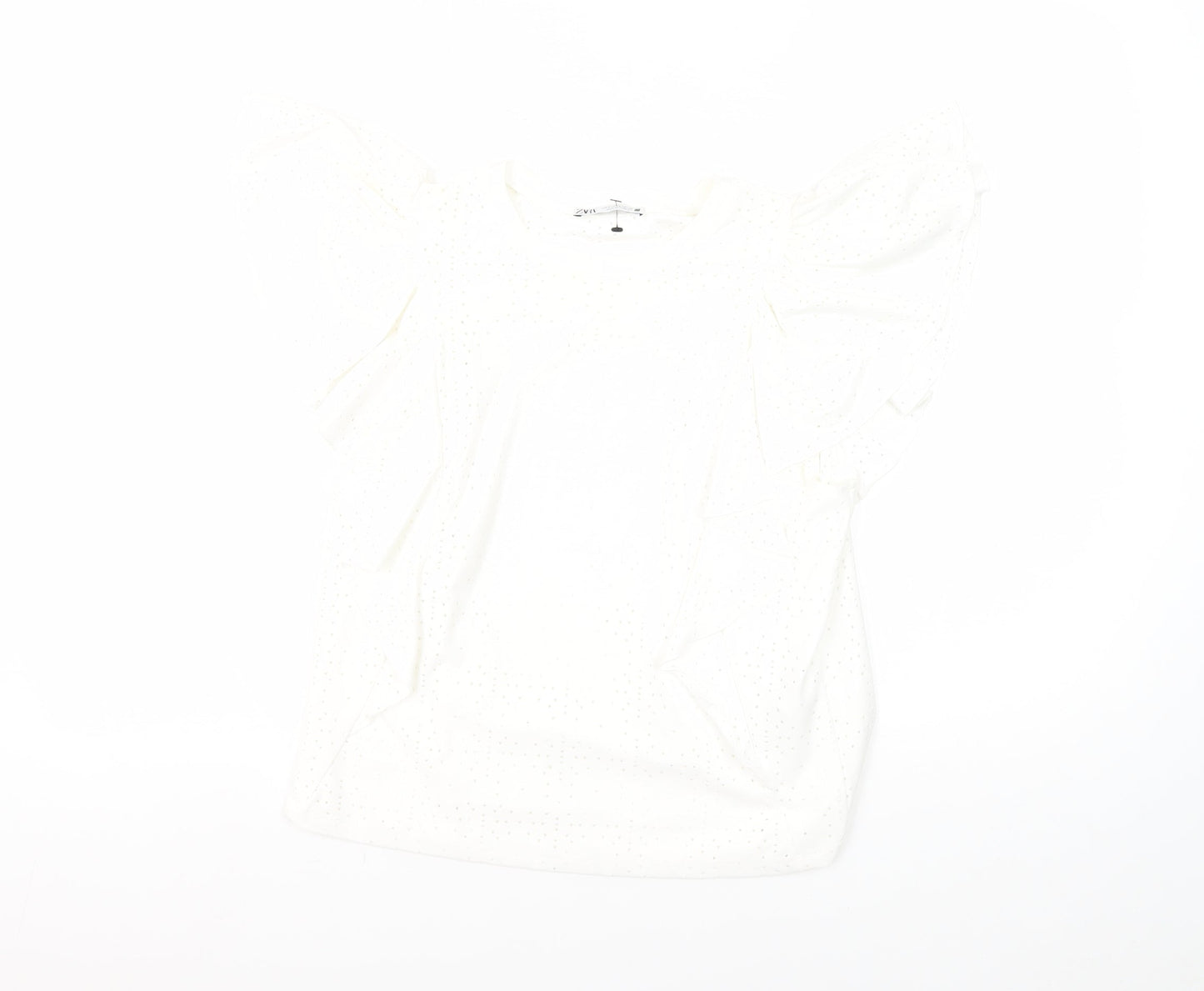Zara Women's White Polka Dot Blouse, Size S