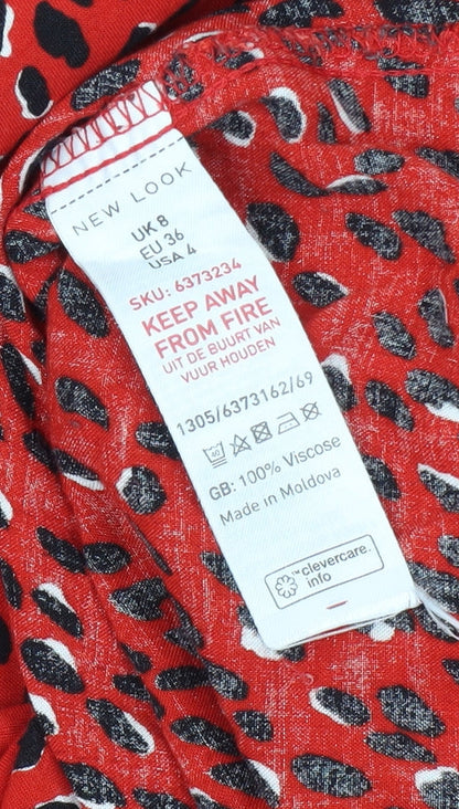 New Look Women's Red Animal Print Blouse Size 8