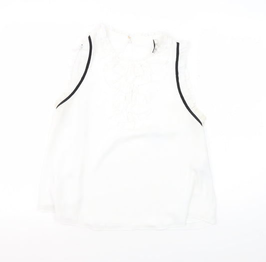 Zara Women's White Sleeveless Ruffle Blouse L