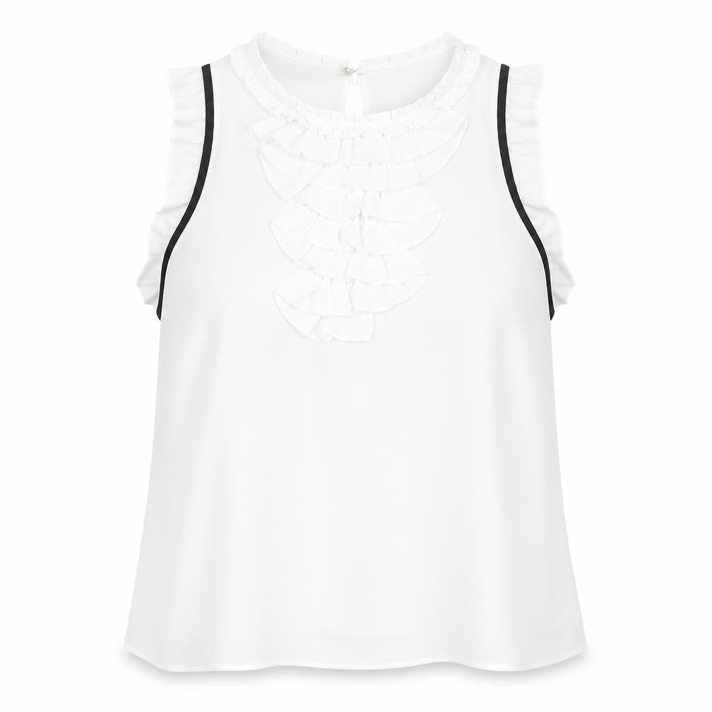 Zara Women's White Sleeveless Ruffle Blouse L