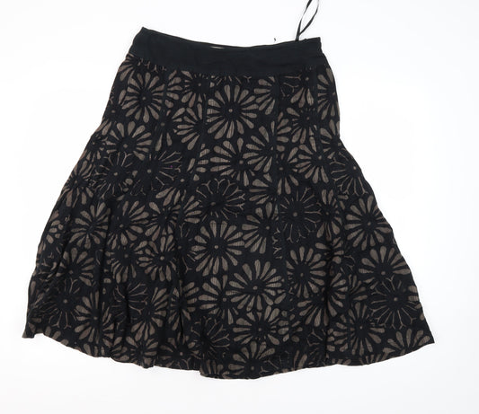 Adini Women's Black Floral A-Line Skirt, Size S, Casual