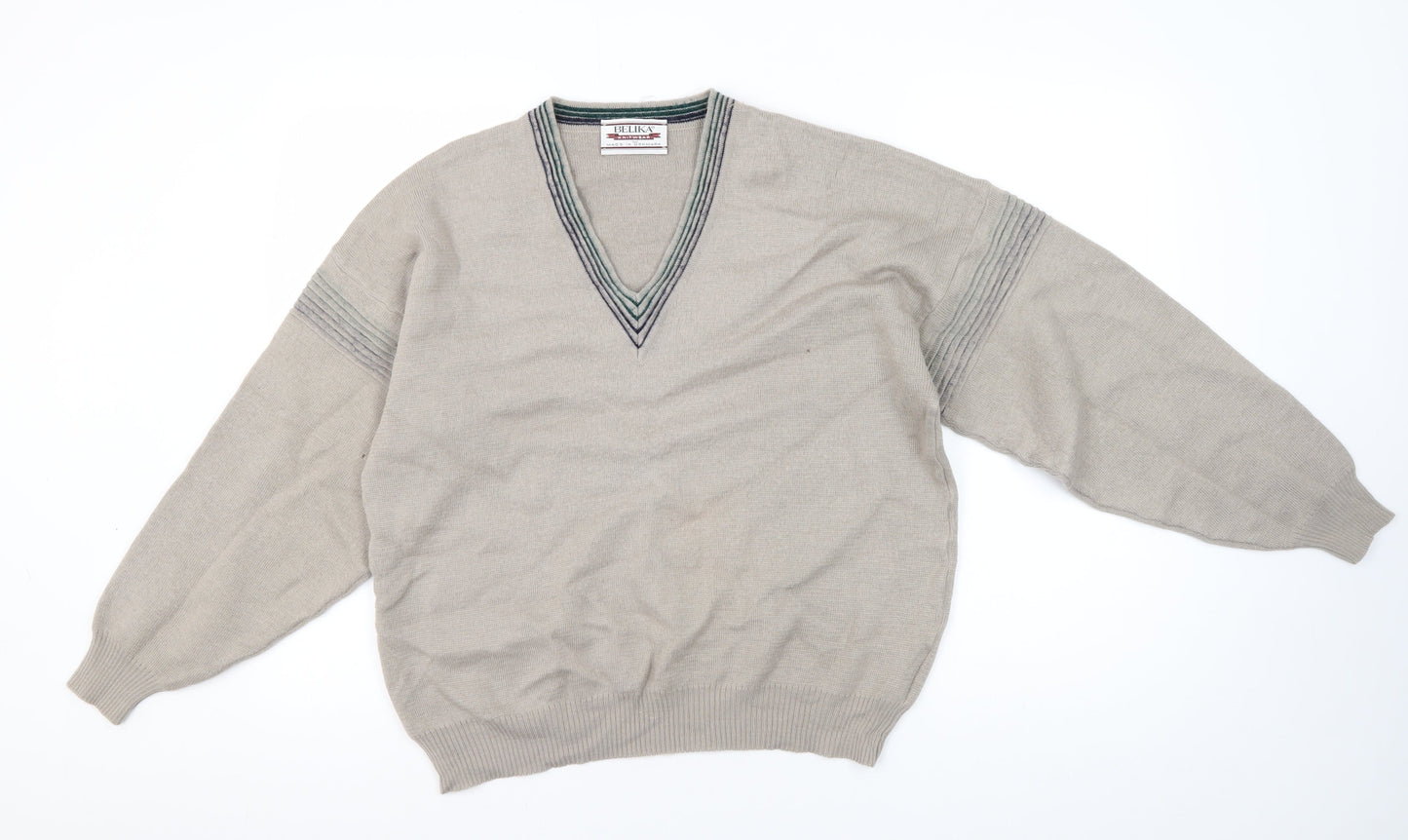 Belika Men's Beige V-Neck Pullover Jumper Size L