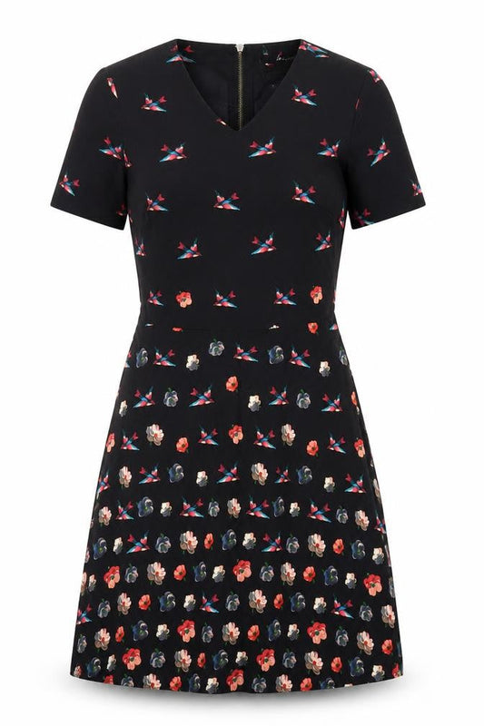 Oasis Women's Black Fit & Flare Floral Dress Size 8