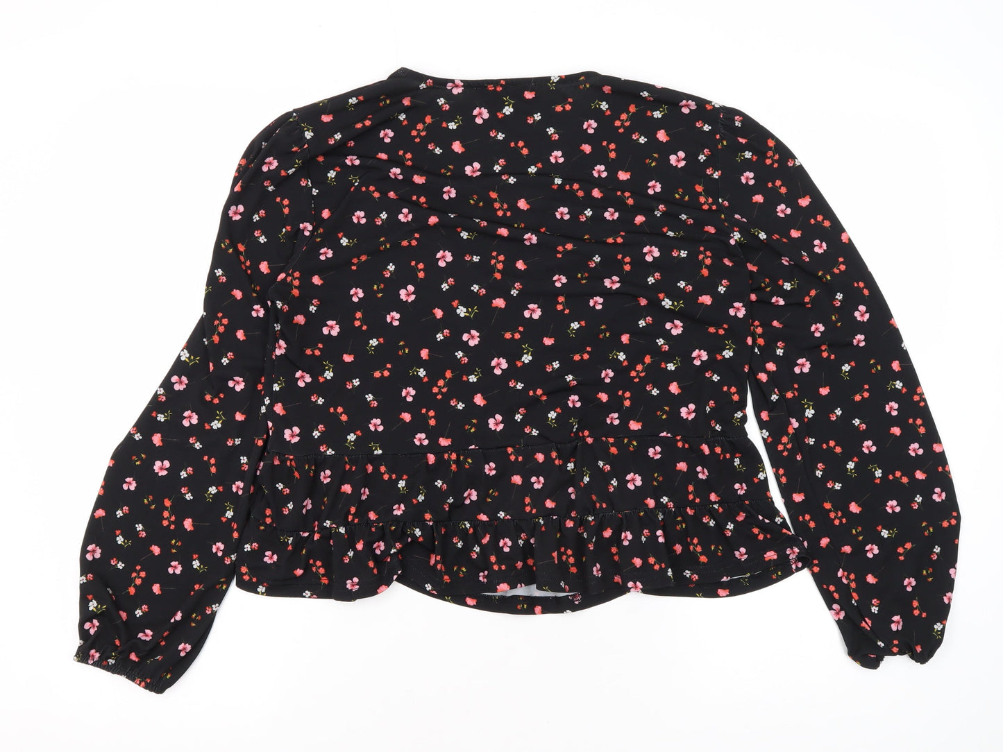 Oasis Women's Black Floral Wrap Blouse Size L