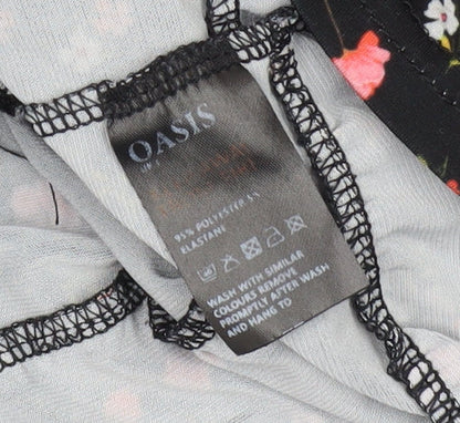Oasis Women's Black Floral Wrap Blouse Size L