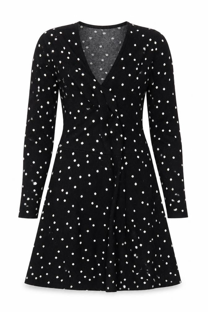 Oasis Women's Black A-Line Polka Dot Dress Small
