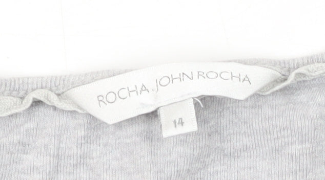 Rocha Women’s Grey T-Shirt, Size 14, Short Sleeve