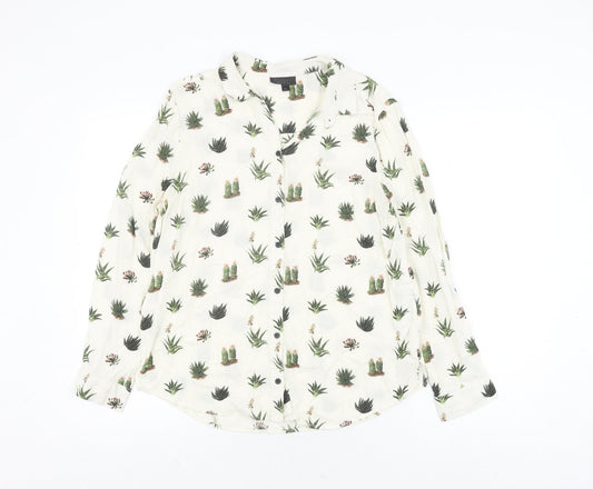 Topshop Women's Floral Blouse, Size 10, White, Long Sleeve