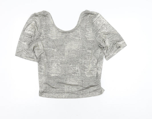 River Island Women Grey Cropped Blouse V-Neck Size 14