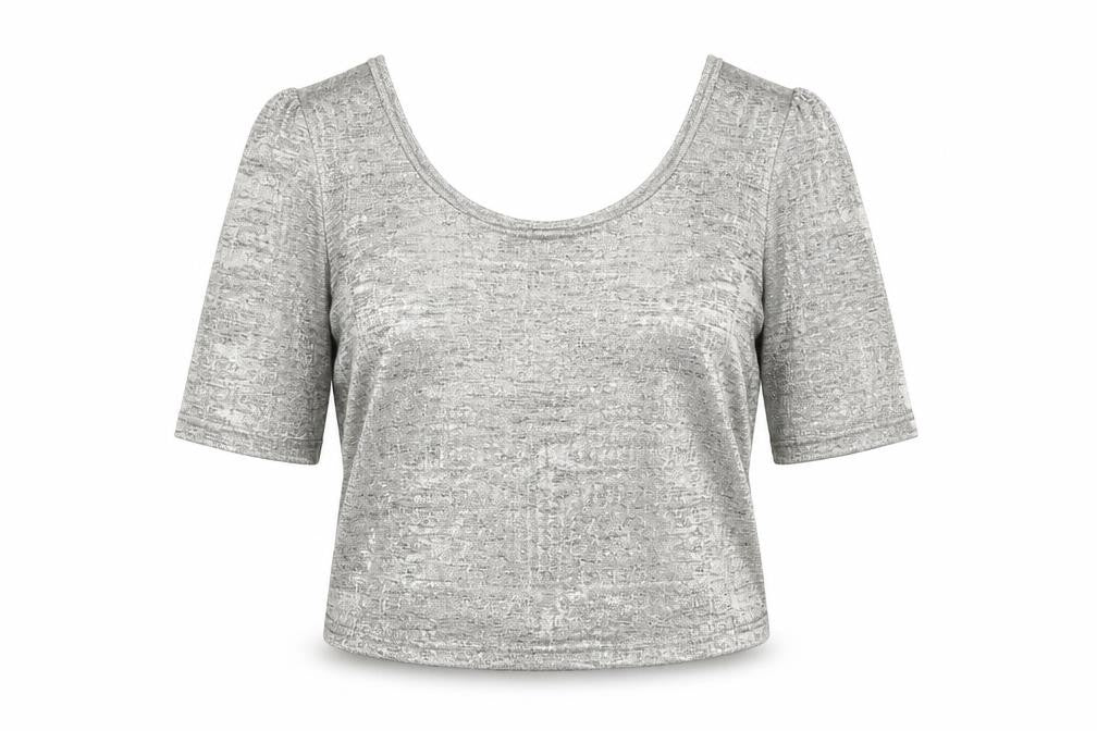 River Island Women Grey Cropped Blouse V-Neck Size 14