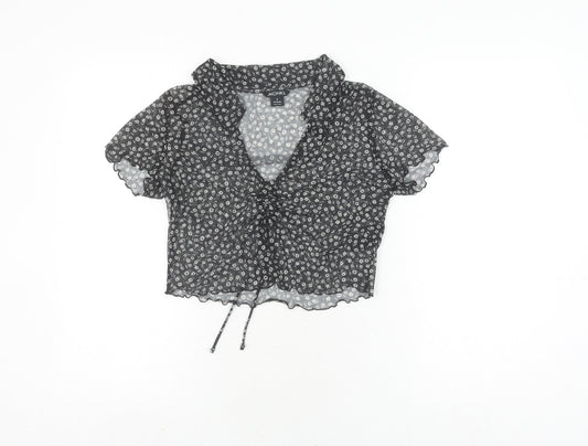 Monki Women's Black Cropped Blouse, Size S