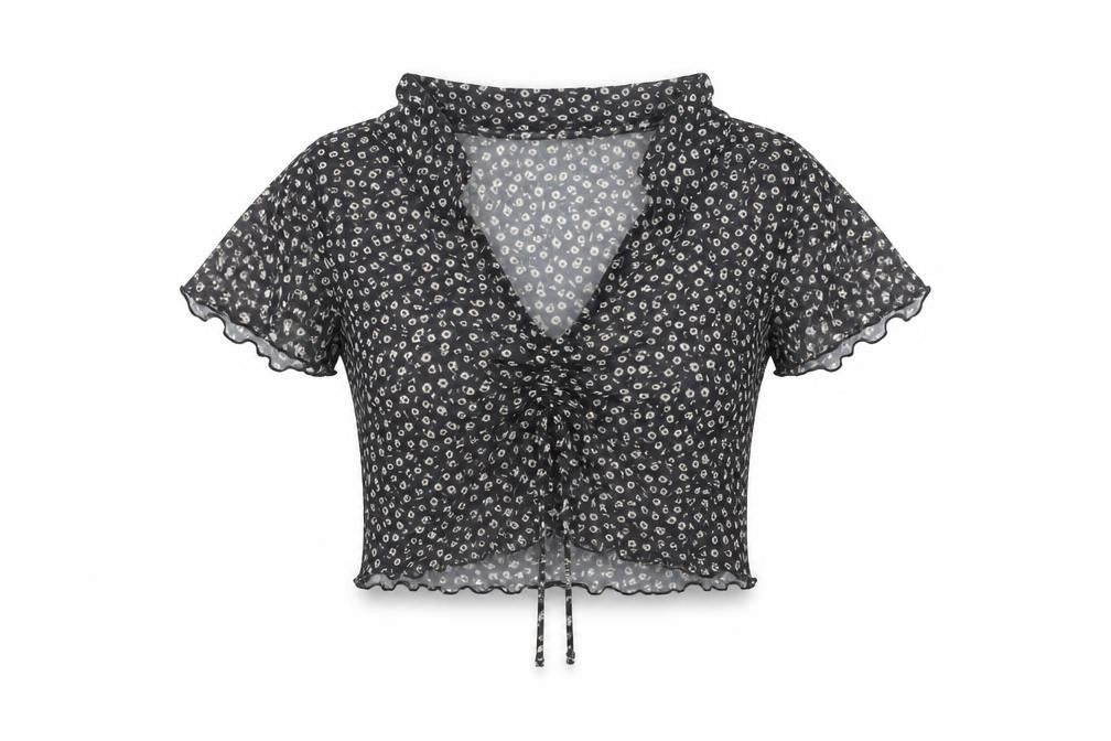 Monki Women's Black Cropped Blouse, Size S